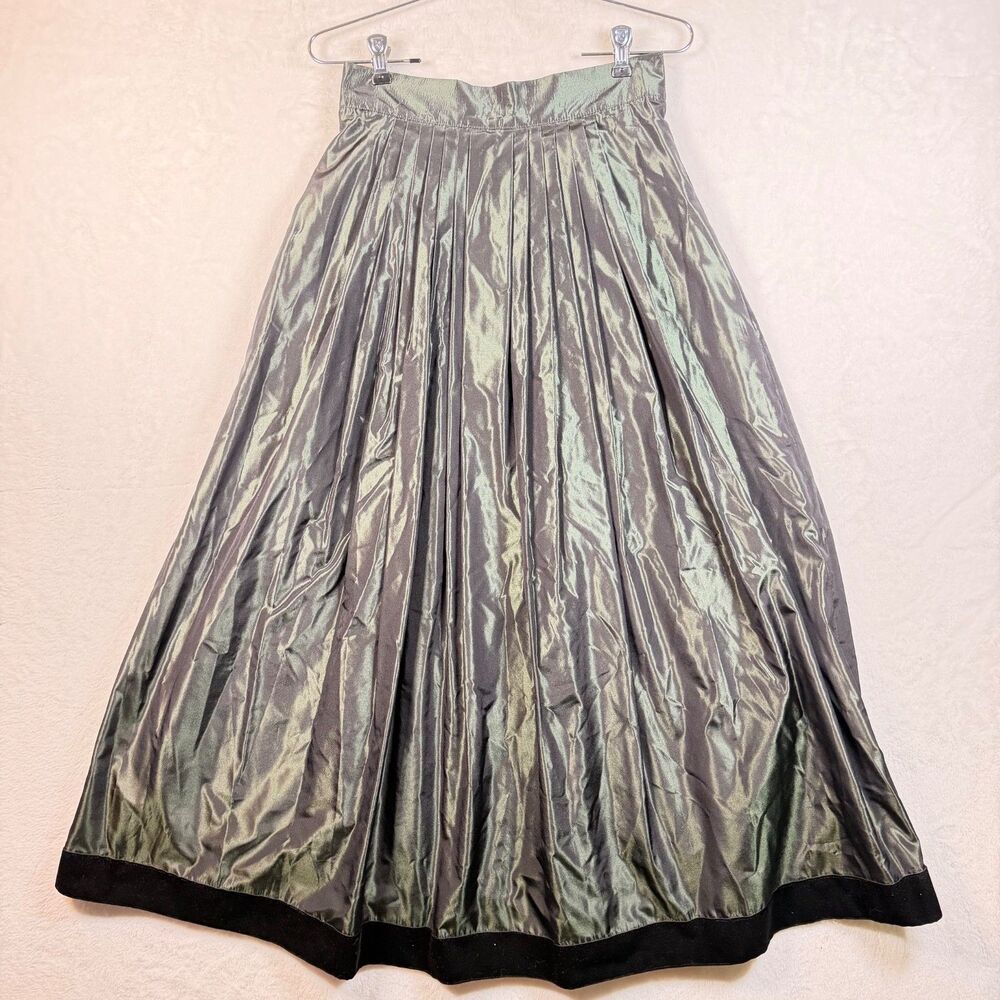 Vintage Sportalm Kitzbühel Silk Maxi Skirt 38 Iridescent Green Velvet Austria
